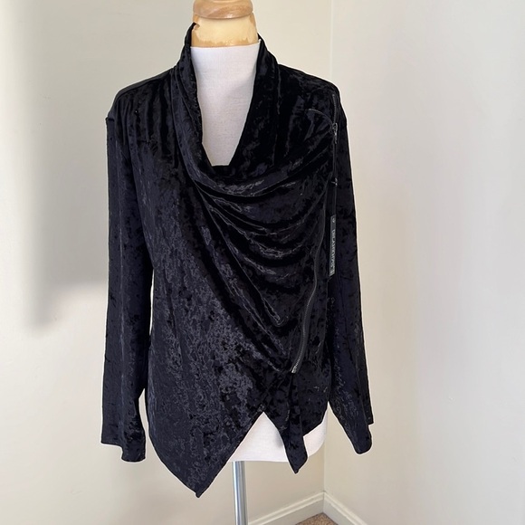 New! Blank NYC large  crushed graphic velvet cowl zippered asymmetrical jacket. - Picture 1 of 9